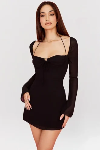 BabyDoll svart chiffong halterneck minikjole