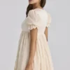 Bambi Ivory Satin + Broderie Anglaise Lace Regency Babydoll Mini Kjoler