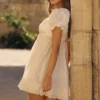 Bambi Ivory Satin + Broderie Anglaise Lace Regency Babydoll Mini Kjoler