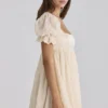 Bambi Ivory Satin + Broderie Anglaise Lace Regency Babydoll Mini Kjoler