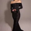 Belle svart off-shoulder maxi-kjol i blomstermønstret blonder