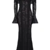 Belle svart off-shoulder maxi-kjol i blomstermønstret blonder