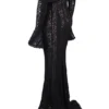 Belle svart off-shoulder maxi-kjol i blomstermønstret blonder