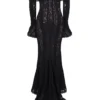 Belle svart off-shoulder maxi-kjol i blomstermønstret blonder