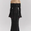 Belle svart off-shoulder maxi-kjol i blomstermønstret blonder