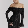 Belle svart off-shoulder maxi-kjol i blomstermønstret blonder