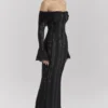 Belle svart off-shoulder maxi-kjol i blomstermønstret blonder