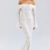 Belle Vintage kremfarget blomstermønstret off-shoulder maxi-kjole