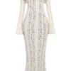 Belle Vintage kremfarget blomstermønstret off-shoulder maxi-kjole