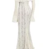 Belle Vintage kremfarget blomstermønstret off-shoulder maxi-kjole
