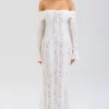 Belle Vintage kremfarget blomstermønstret off-shoulder maxi-kjole