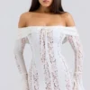 Belle Vintage kremfarget blomstermønstret off-shoulder maxi-kjole