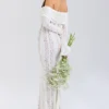Belle Vintage kremfarget blomstermønstret off-shoulder maxi-kjole