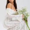 Belle Vintage kremfarget blomstermønstret off-shoulder maxi-kjole