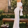 Belle Vintage kremfarget blomstermønstret off-shoulder maxi-kjole