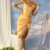 Bianca Tangerine Satin Plissert Korsetter Midi-kjoler