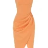 Bianca Tangerine Satin Plissert Korsetter Midi-kjoler
