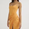 Bianca Tangerine Satin Plissert Korsetter Midi-kjoler