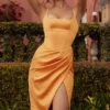 Bianca Tangerine Satin Plissert Korsetter Midi-kjoler