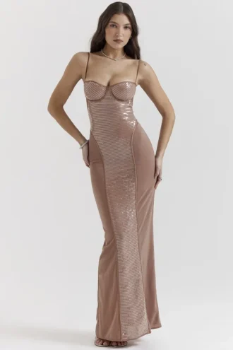 Bonita Cafe Au Lait Sequin Maxi Kjoler