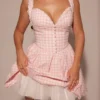 Brigitte Strawberry Shortcake Gingham Korsetter Mini Kjoler
