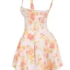 Bunny Peach Poppy Print Twill minikjole