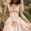 Bunny Peach Poppy Print Twill minikjole