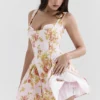 Bunny Peach Poppy Print Twill minikjole