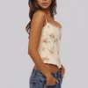 Cadie Ivory Vintage Rose Print Cotton Korsetter Top