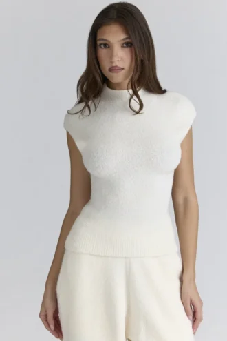 Caia Ivory Wool Boucle Knit Topper