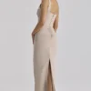Calandra Taupe Stretch Crepe Ruched Maxi Kjoler