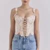 Callie kremfarget vintage blomstret bomullskorsetter Topper