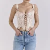 Callie kremfarget vintage blomstret bomullskorsetter Topper