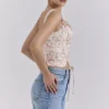 Callie kremfarget vintage blomstret bomullskorsetter Topper