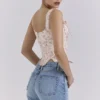 Callie kremfarget vintage blomstret bomullskorsetter Topper