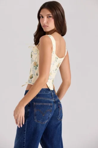 Callie Lemon Rose Print vendbar bomullskorsetter