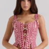 Callie rød bomullskorsetter-top i gingham