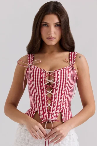 Callie rød bomullskorsetter-top i gingham