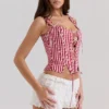 Callie rød bomullskorsetter-top i gingham