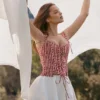 Callie rød bomullskorsetter-top i gingham