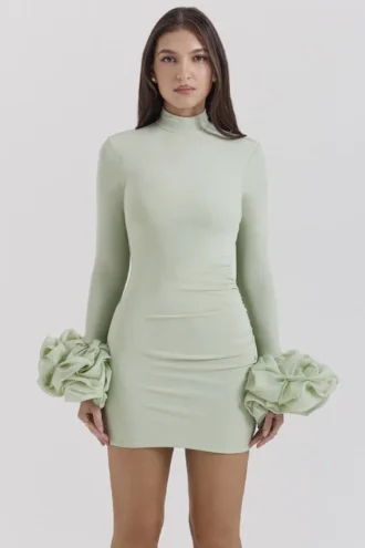 Camilla Pistachio Ruffle Cuff minikjole