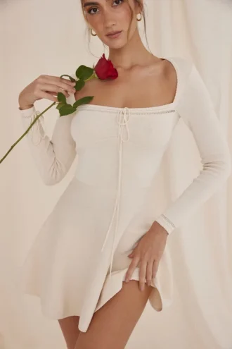Caprice Cream Dainty Knit Mini Kjoler