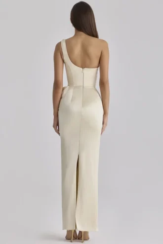 Caprice Lemon One Shoulder Satin Maxi Kjoler