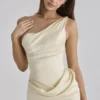 Caprice Lemon One Shoulder Satin Maxi Kjoler