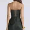 Carelle smaragdgrønn satengstrapless maxikjole