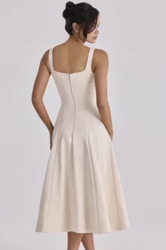 Carlotta Vintage Ivory Twill Silhouette Midi-kjoler