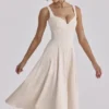 Carlotta Vintage Ivory Twill Silhouette Midi-kjoler