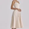 Carlotta Vintage Ivory Twill Silhouette Midi-kjoler