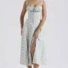 Carmen myk blå vintage blomstertrykk bomulls bustier-sommerkjole