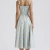 Carmen myk blå vintage blomstertrykk bomulls bustier-sommerkjole